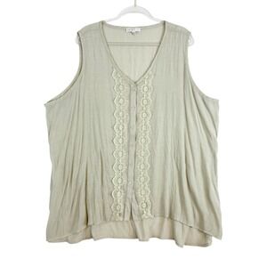 Spense Woman Sage Green Lace Trim Sleeveless Button Front Blouse Plus Size 3X